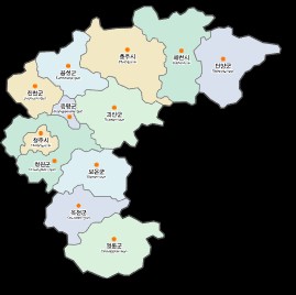 충북 지역 지도